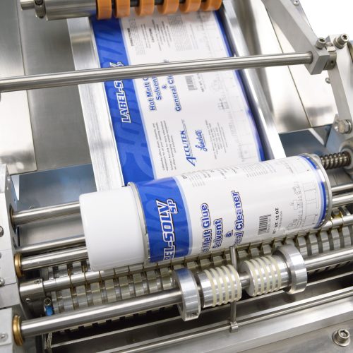 Hot Glue Labeling Machine Labeling a Container