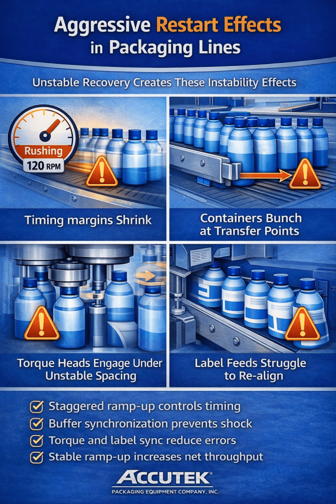 Aggressive Restart Effects in Packaging Lines